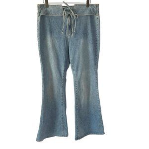 Vintage Y2K Tommy Jeans Blue Light Wash Belted Flare Leg Jeans 11